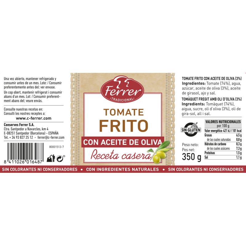 TOMATE FRITO RECETA CASERA 350g